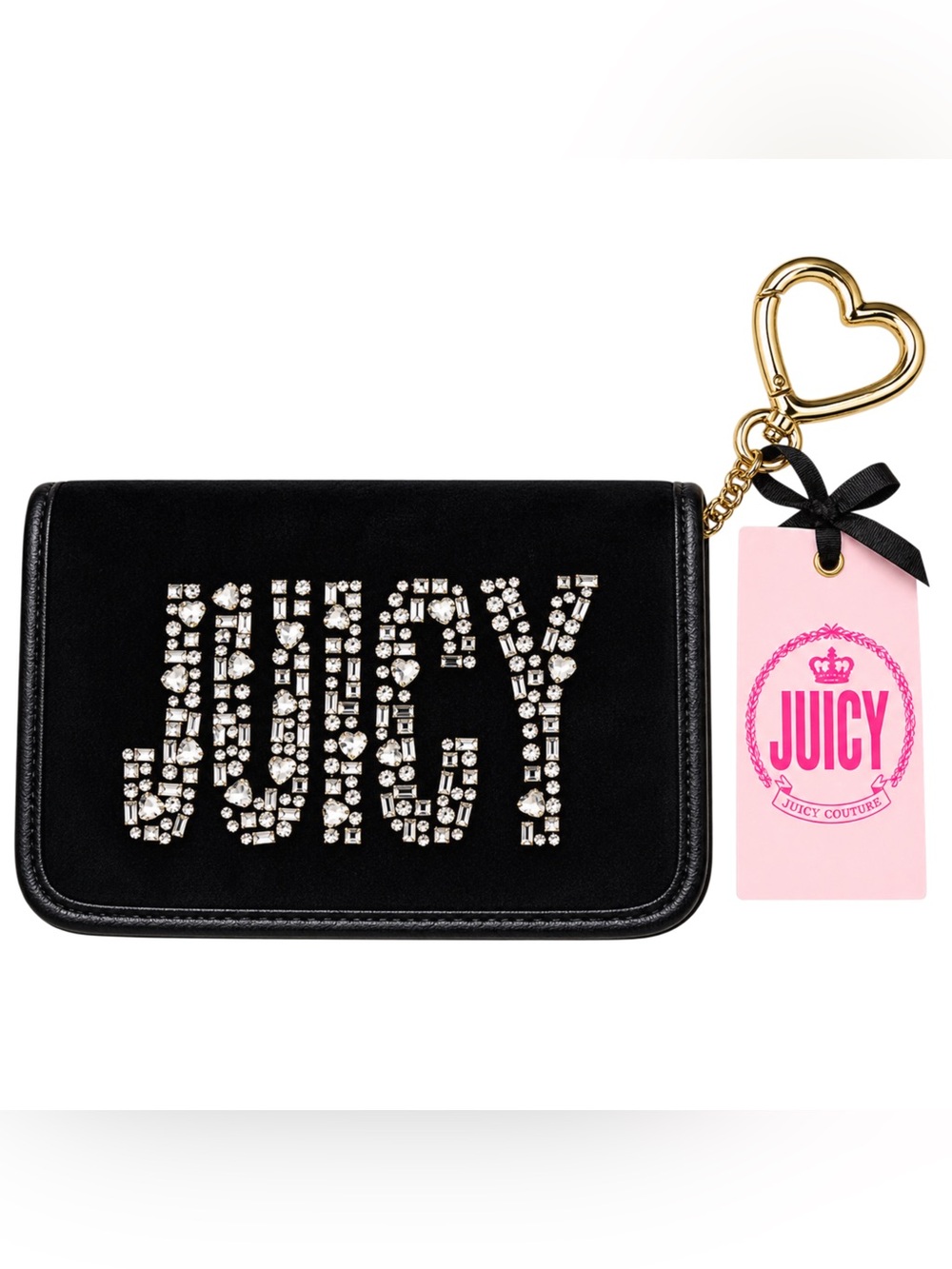 Juicy Couture Black Jeweled Logo Wallet with Gold Heart Charm
